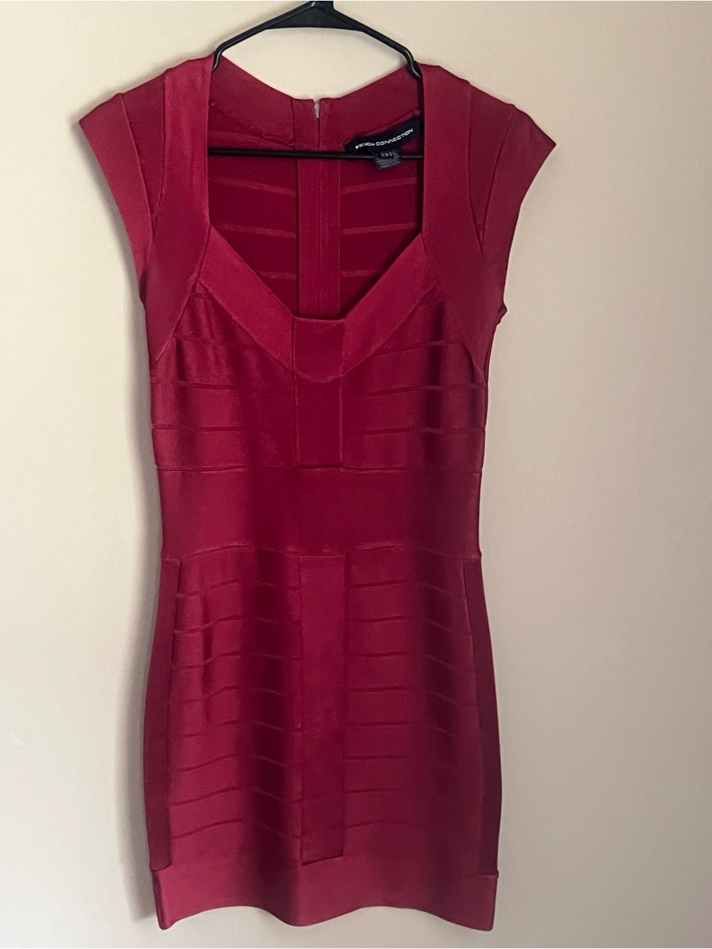 VINTAGE 90s Red burgundy Bandage Cap-Sleeve Dress French Connection